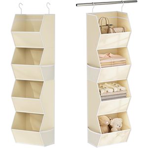 Hanging Closet Organizer 4 <b>Shelf</b> Foldable Fabric Storage With Mesh Pocket For Clothes Bedroom Use - Product Image 1