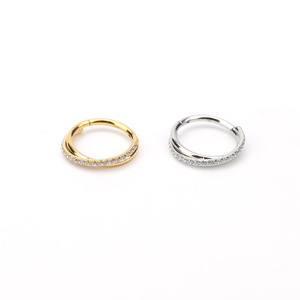 Anillo de Nariz de Acero Inoxidable 316L con Corazón Trenzado y Circonita Cúbica para Perforación de Cartílago y Septum |   Aro Brillante con Cierre de Clic en Oro, Oro Rosa y Plata - Product Image 2