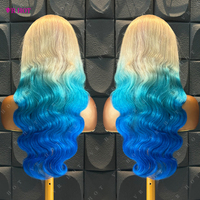 Wig Rambut Manusia Mewah Grosir Model Body Wave untuk Wanita, 13x4 HD Lace Front, Warna Ombre Pirang 613, Biru, Pink, Oranye