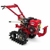 محرك بنزين 170F/7HP، آلة حراثة صغيرة مجنزرة بسلسلة مزدوجة، آلة بذر الذرة وفول الصويا، جرار زراعي مجنزر صغير، آلة حراثة