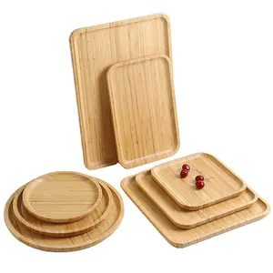 天然圆形方形婚礼木制竹制托盘定制标志竹制餐盘蛋糕盘