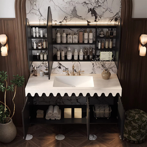 Mobile Bagno Sospeso Moderno con Ampio <span class=keywords><strong>Spazio</strong></span> di Archiviazione e Specchio Retroilluminato Intelligente, Lavabo Integrato - Product Image 2