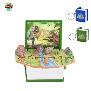 Promotional Mini Children's Dinosaur 3D World Popping Foldable Book Learning Pop Up Toys With Key Ring For Kids