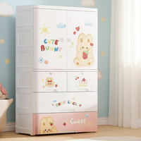 Armario de Plástico Portátil de 4 Niveles con Diseño de Dibujos Animados para Dormitorio, Armarios de Plástico Multifuncionales y Ecológicos para Ahorrar Espacio