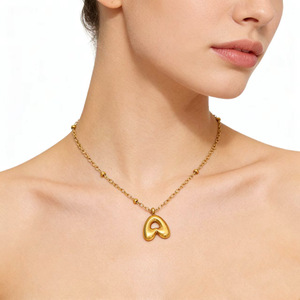 Women's Stainless Steel Letter Necklace Alphabet Pendant Beaded Chain Everyday Wear Jewelry - Product Image 1