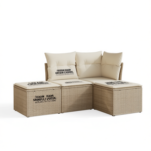 Juego de Sofás de Jardín de Ratán Blanco Crema, 4 Plazas, Almacenamiento Exterior, Estilo Contemporáneo - Product Image 1