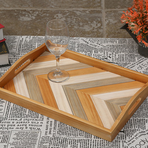 Plateau de service en bois avec motif chevron pour café, thé, hôtel, salle à manger, 12x16 pouces, design mosaïque en bois massif - Product Image 3