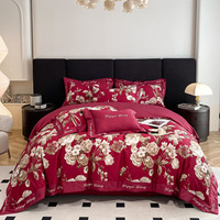 Ensemble de literie ODM/OEM luxe impression numérique fleur couleur pure drap de lit king size 100% coton rouge 4 pièces