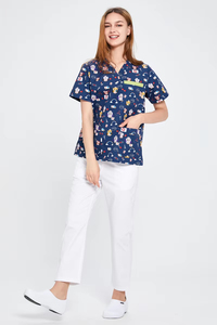 Tenue chirurgicale imprimée Anno en polyester et coton à manches courtes pour médecins et infirmières, ensembles d'uniformes de travail pour salons et hôpitaux, t-shirts - Product Image 6