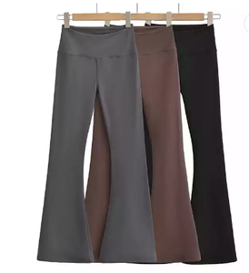Fascia alta larga in pile caldo e morbido elastico <span class=keywords><strong>pantaloni</strong></span> a zampa d'elefante da donna - Product Image 1