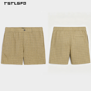 Shorts en lin mélangé à carreaux pour hommes, motif quadrillé, taille élastique, style décontracté Old Money, shorts de plage d'été - Product Image 5