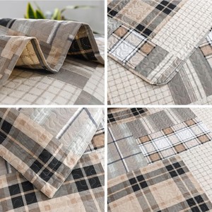 <strong>Neutral</strong> Tones Plaid Patchwork Quilted <strong>Bedding</strong> <strong>Set</strong> with Cotton Patchwork Quilted <strong>Bedding</strong> <strong>Set</strong> with Cotton Bed Cover Beauty - Product Image 2