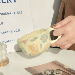 Cute Strawberry Fruit Mug Irregular Ceramic Coffee Mug Flower Design Latte Cup for Cappuccino - Product Image 6