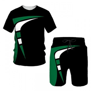 Nouvel ensemble <span class=keywords><strong>de</strong></span> vêtements <span class=keywords><strong>de</strong></span> sport décontractés tendance pour hommes européens et américains, imprimé numérique 3D, t-shirt et short (2 pièces) - Product Image 1