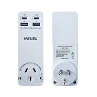 Pengisi Daya HSUEL 4-Port Australia dengan 1 Soket Daya Berpelindung dari Lonjakan Arus, 2 Port Pengisian USB-A & 2 Port Pengisian USB-C, Bersertifikasi SAA