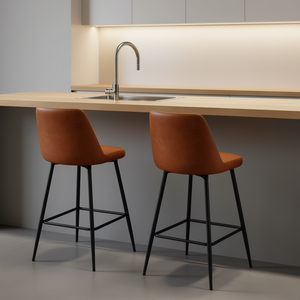 Modern Swivel Bar <b>Stool</b> Set 2 PU <b>Leather</b> Metal Legs Brown <b>Kitchen</b> Bar Furniture - Product Image 2