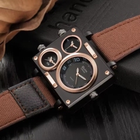 Montre Oulm 3595 de luxe pour homme, bracelet en cuir, montre à quartz, horloge masculine, plusieurs fuseaux horaires, montres de sport carrées, Relogio Masculino