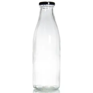 飲料ジュース水1リットル1000mlクリアミルクガラスボトル卸売