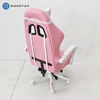 Chaise de gaming ergonomique convertible et extensible, en similicuir PU rose et blanc, pivotante, pour bureau à domicile, avec coussin lombaire, pour femmes et jeunes filles