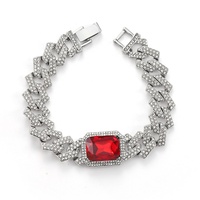 Collier ras de cou chaîne cubaine de 15 mm en alliage hip-hop avec pierres précieuses rouges glacées et strass