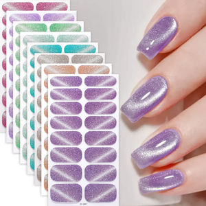 Beliebte 3D UV-freie Dünne Glänzende Silber Glitzer Cat-Eye-Lack Wasserdichte PET-Material Full Wraps Nagelsticker-Set Nagel Wraps - Product Image 1