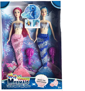 Nouvelle vente enfants filles jouets 14 pouces corps solide poupées jouets thème <span class=keywords><strong>de</strong></span> sirène inclure peigne deux poupées ensemble mixte jouets avec musique légère - Product Image 4