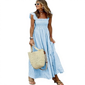 <span class=keywords><strong>Abito</strong></span> <span class=keywords><strong>Lungo</strong></span> da Donna Chouyatou Vintage a Quadri 100% Cotone Lavabile <span class=keywords><strong>con</strong></span> Spalline Sottili Smock e <span class=keywords><strong>Balze</strong></span> Senza Maniche - Product Image 1