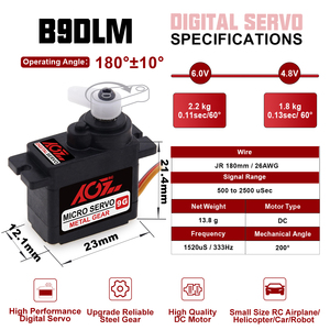 AGFRC Good Price B9DLM 2.2kg 6.0V Metal Gear <b>Mini</b> 9g 180 Degree Brushed Motor Digital RC Small Airplane <b>Robot</b> - Product Image 1