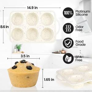 MUYULINS Molde Gigante de Silicona para Pastel y Muffins, Beige, 6 Tazas, Antiadherente, Libre de BPA, con Marco Metálico Reforzado, Certificado LFGB - Product Image 3
