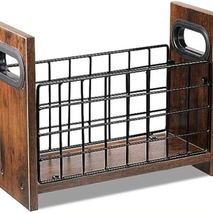 Étagère de rangement de bureau en bois avec panneau en fil de fer pour organiser les magazines, pour le bureau et la maison - Product Image 5