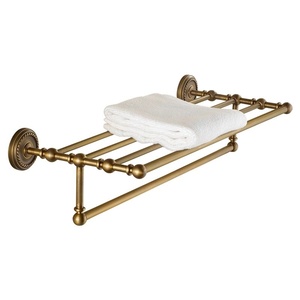 Porte-serviettes et support de bain pliables en laiton de style antique, fixation murale sans perçage pour salle de bain/toilettes/stockage - Product Image 1