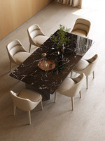 Table à manger rectangulaire de luxe moderne minimaliste italienne avec plateau en marbre naturel de qualité supérieure et pieds en métal, mobilier de salle à manger 6 places