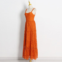 Bord de mer vacances Style plage jupe femmes 2022 automne nouveau gingembre jaune industrie lourde broderie fronde robe à volants