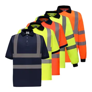 Kaus keselamatan visibilitas tinggi kaus lengan panjang lengan pendek hitam kuning oranye reflektif kelas 2 ISO 20471 / ANSI
