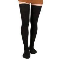 Chaussettes longues en tricot pour femmes, à la mode, respirantes, à compression, épaisses, au-dessus du genou, 2 paires, noir et blanc