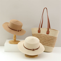 Sac Tendance 2025 Chapeau de Paille Plat Français Grand Fourre-Tout Vacances en Bord de Mer Sac de Plage à Main et Épaule