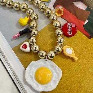 Kalung Omelet Menakjubkan LS-C4259 Perhiasan Lucu Kalung Bir Bebek yang Menggemaskan Desain Manik-Manik Kalung Hati <span class=keywords><strong>Burgundy</strong></span> - Product Image 2