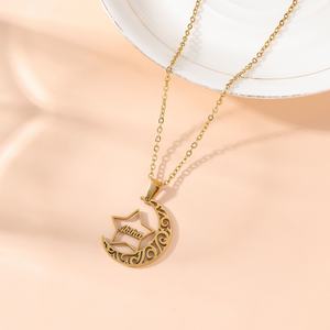 Colar de Moda em Aço Inoxidável PVD com Pingente de Caligrafia Árabe Islâmica Allah Lua e Estrela, Joias Atacado Eid - Product Image 4