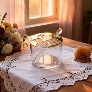Recipiente de miel de acrílico Lucite para Rosh Hashanah, cilíndrico, transparente, de perspex, con letras hebreas, para regalos judíos. - Product Image 5