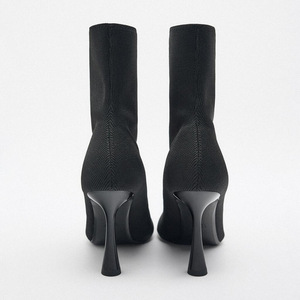 Bottines noires pour femme, 9 cm, tendance, en tricot élastique, courtes, pour l'hiver - Product Image 6