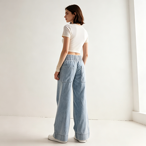 <span class=keywords><strong>Jeans</strong></span> a <span class=keywords><strong>Vita</strong></span> Alta e Gamba Larga per <span class=keywords><strong>Donna</strong></span>, Pantaloni <span class=keywords><strong>in</strong></span> Denim Elasticizzati Stile Boho, Produzione all'Ingrosso - Product Image 2