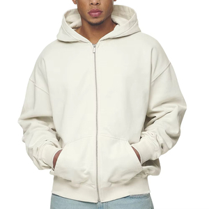 YUJIA <span class=keywords><strong>felpa</strong></span> con cappuccio da uomo di lusso con <span class=keywords><strong>Zip</strong></span> pesante 310 bianco squadrato Gsm felpe per l'inverno stampa personalizzata invernale da uomo - Product Image 4