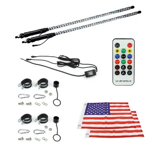 ไฟแส้ LED RGB 6FT w/ FLAG POLE รีโมทคอนโทรล SPIRAL RGB Chase Light สำหรับ UTV, ATV, Off-Road, รถบรรทุก, RZR, CAN-AM, Boat