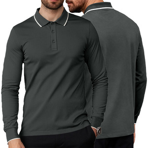 Polo à manches longues pour hommes, vert armée, couleur unie, tenue décontractée pour les sorties et les rendez-vous, taille Xl - Product Image 6