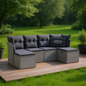 Ensemble de canapés de jardin haut de gamme gris en polyrotin 6 places, design contemporain, résistant aux intempéries, structure en osier - Product Image 2