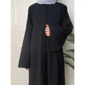 Elegante Abaya Negra Árabe para Mujer, Larga hasta el Suelo, Cuello Redondo, Estilo de Oriente Medio, Tela Transpirable, Uso Diario - Product Image 2