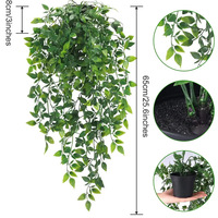 Guirlande murale artificielle de haute qualité en plastique vert, plantes suspendues artificielles avec pot pour décoration murale - Vente chaude