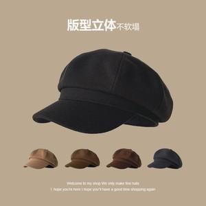 Retro Octagonal Hat For Women Solid Color Woolen Breathable Foldable Spring Autumn Newsboy <b>Cap</b> - Product Image 4