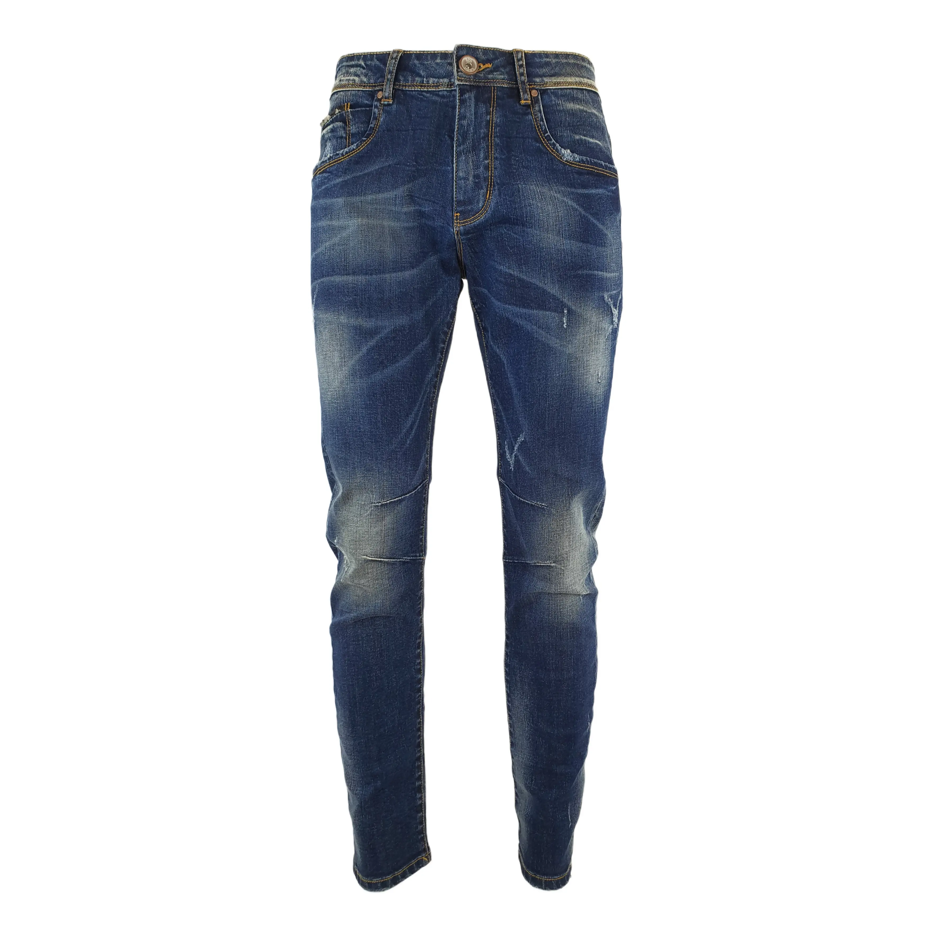 OEM New Full Length Slim Fit England Style Ripped Denim Men's Jeans with Paint