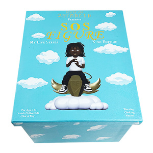 Boîte d'emballage de figurine jouet LABUBU en cuir PU bleu personnalisé avec couvercle | Étui à chaussures cadeau de dessin animé en <span class=keywords><strong>bois</strong></span> imprimé UV - Product Image 2